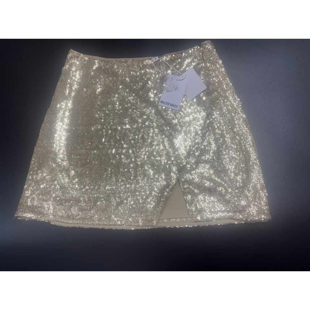 Walter Baker Mini Skirt Women's 2 Gold Rush Sequin Mallory Lined Overlap Slit